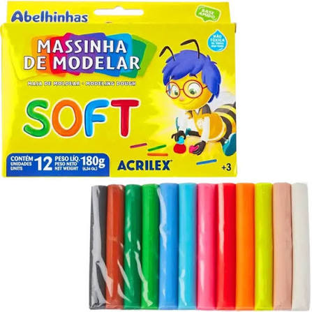 MASSA DE MODELAR SOFT ACRILEX-180G COM 12 CORES