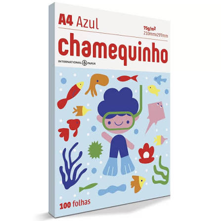 PAPEL SULFITE A4 AZUL 75G COM 100 FOLHAS CHAMEQUINHO
