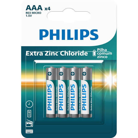 PILHA PALITO ZINCO COMUM AAA C/4 PHILIPS