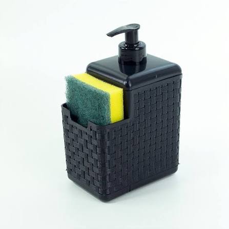 PORTA DETERGENTE E ESPONJA COM BICO DOSADOR RATTAN PRETO