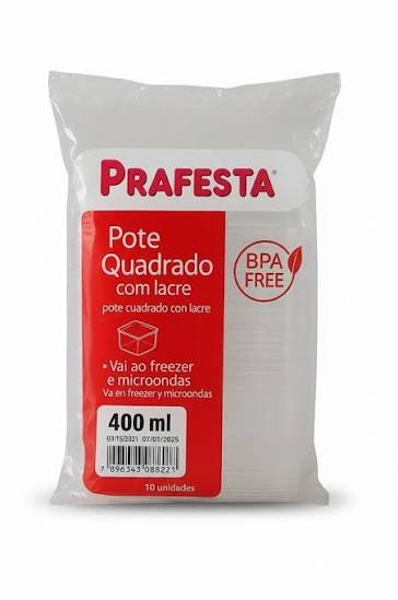 POTE C/LACRE QUADRADO 400ML PRAFESTA (FREEZER/MICRO)
