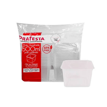 POTE QUADRADO 500ML C/TAMPA PRAFESTA (FREEZER/MICRO)