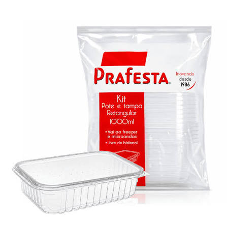 POTE RETANGULAR PP 1000ML C/TAMPA PRAFESTA (FREEZER/MICRO) KIT