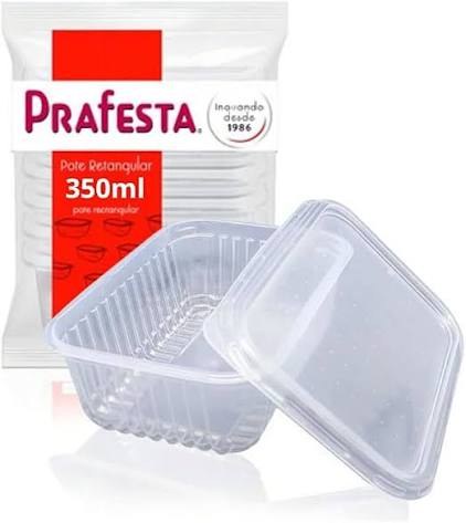 POTE RETANGULAR PP 350ML C/TAMPA PRAFESTA (FREEZER/MICRO) KIT