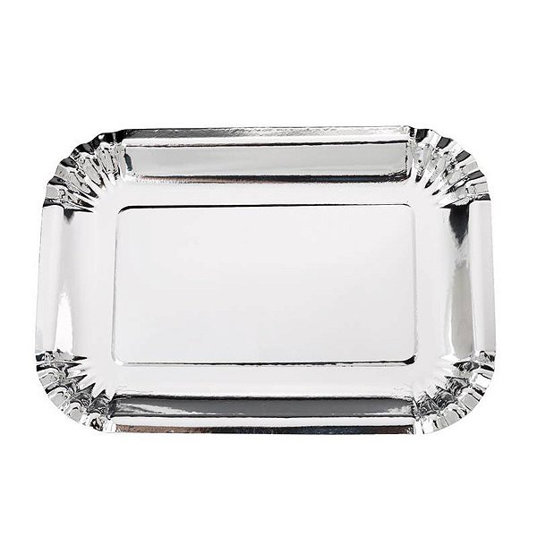 PRATO PAPEL RETANGULAR PRATA SILVER FESTAS
