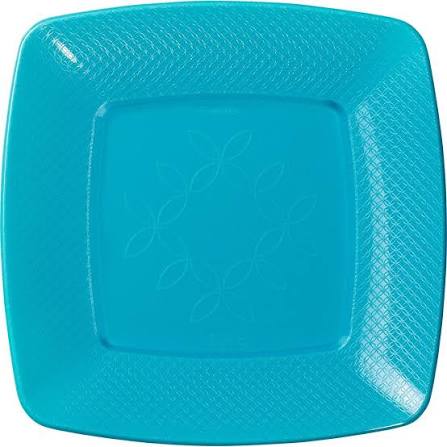 PRATO QUADRADO 15CM AZUL NEON STRAWPLAST 341
