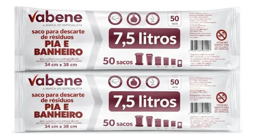 SACO LIXO PIA E BANHEIRO 7,5L/3KG  34X38 BCO VABENE