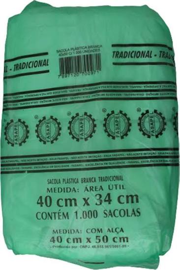 SACOLA VERDE 40X50 FONTE RENOVAVEL REFORÇADA FASAPEL