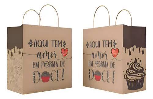 SACOLLA KRAFT PREMIUM P 25,5X20X14  AQUI TEM CARINHO EM FORMA DE DOCE