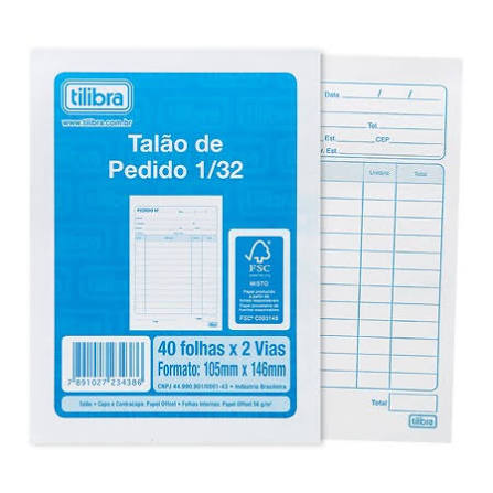 TALAO DE PEDIDO IMPRESSO PEQUENO 40 FOLHAS X 2 VIAS TILIBRA