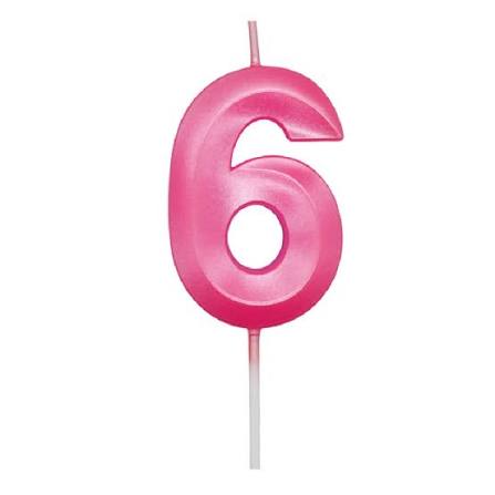VELA MINI DESIGN ROSA NUMERO 6 SILVER FESTAS