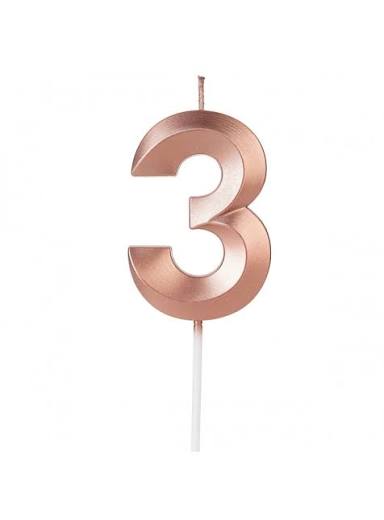 VELA MINI DESIGN ROSE GOLD NUMERO 3 SILVER FESTAS
