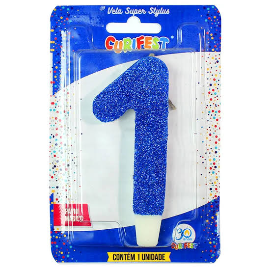 VELA SUPER NUMERO SIMPLES AZUL Nº 1 CURIFEST