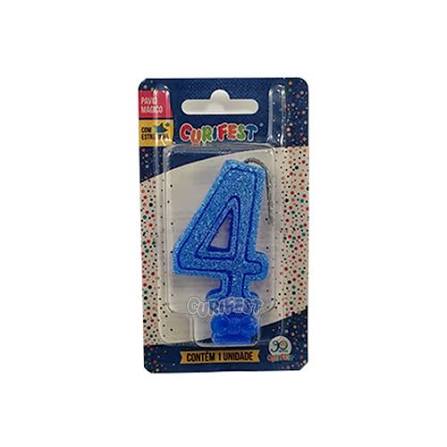 VELA SUPER NUMERO SIMPLES AZUL Nº 4 CURIFEST
