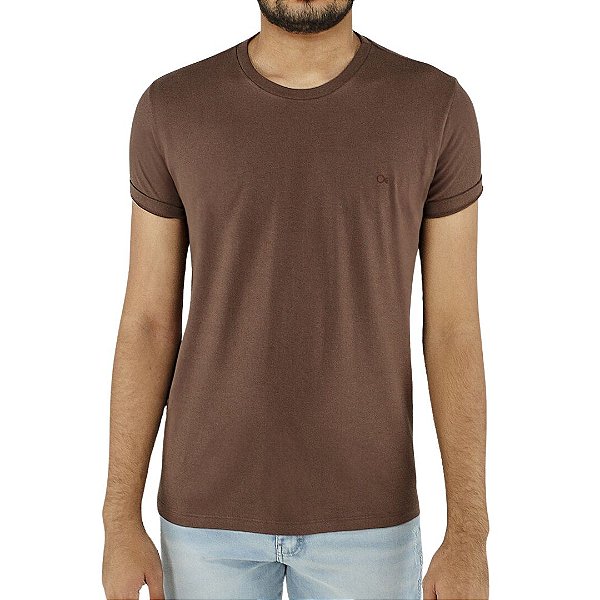 Camiseta Ogochi Essencial Slim Masculina Café Gola Redonda