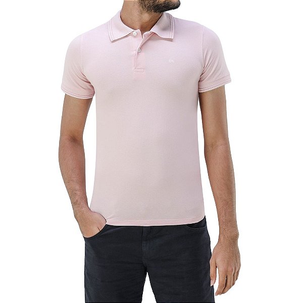 Camiseta Ogochi Gola Polo Casual Slim Masculina Rosa
