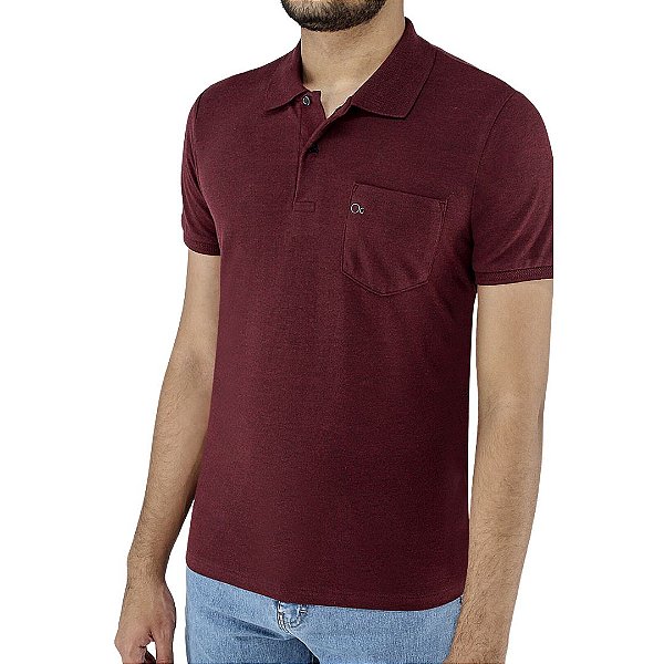 Camiseta Gola Polo Ogochi Slim com Bolso - Bordô