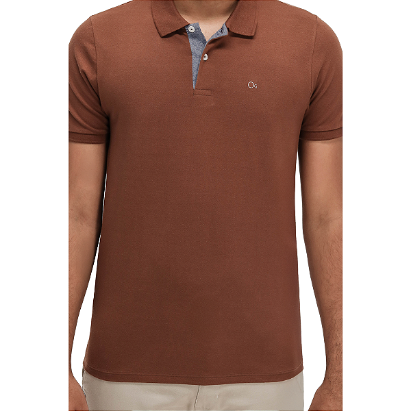 Camisa Gola Polo Ogochi Essencial Slim Masculino Marrom