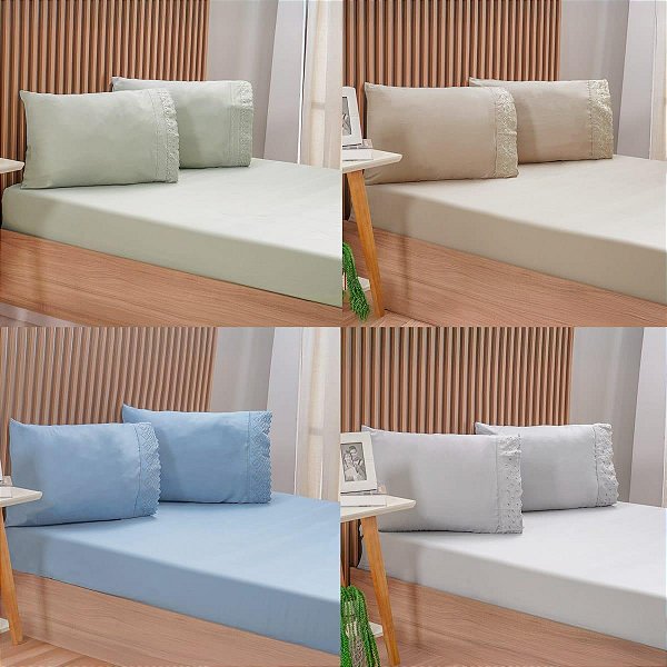 Jogo de Cama Broderie Casal Bordado Inglês 3 Peças