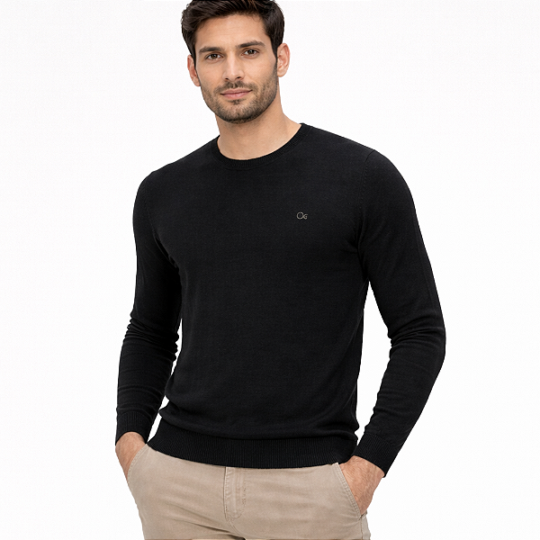 Suéter Tricot Ogochi Essencial Slim Masculino Preto