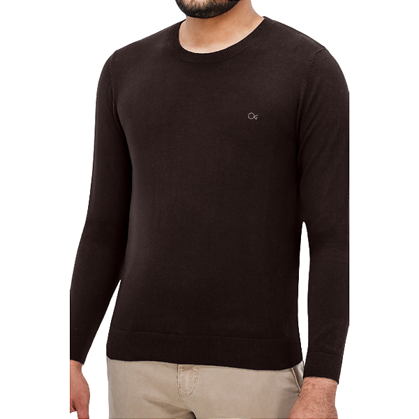 Suéter Tricot Ogochi Essencial Slim Masculino Marrom