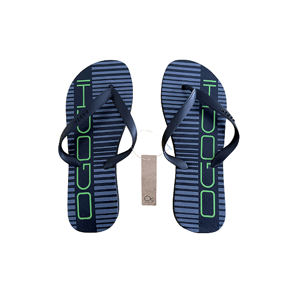 Chinelo Ogochi Casual Básico Listrado Sintético Preto