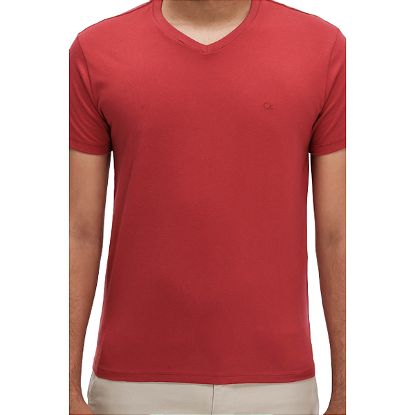 Camiseta Ogochi Decote V Masculina Essencial Slim Vermelha
