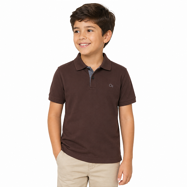 Camisa Gola Polo Ogochi Infantil Essencial Slim Marrom