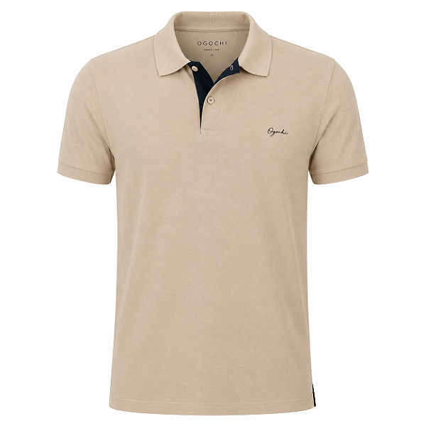 Camisa Gola Polo Masculina Ogochi Casual Slim Piquet Bege