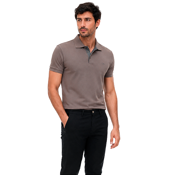 Camisa Gola Polo Ogochi Piquet Casual Masculino Marrom Taupe