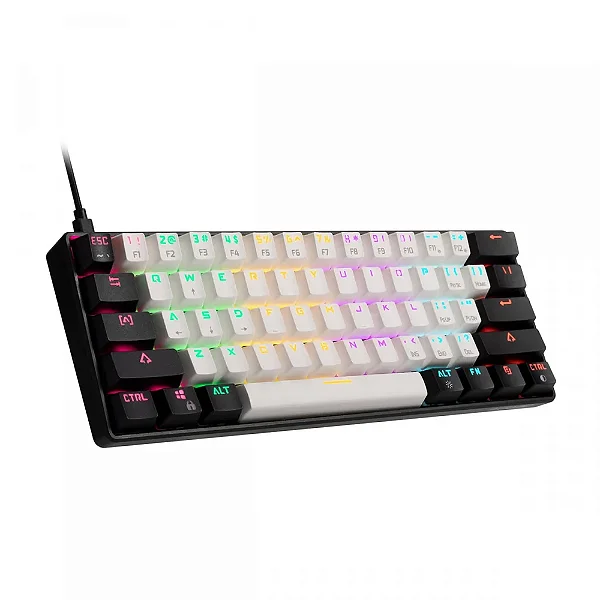 TECLADO MECANICO GAMER GAMDIAS AURA GK2 BRANCO E PRETO SWITCH BLUE ABNT2