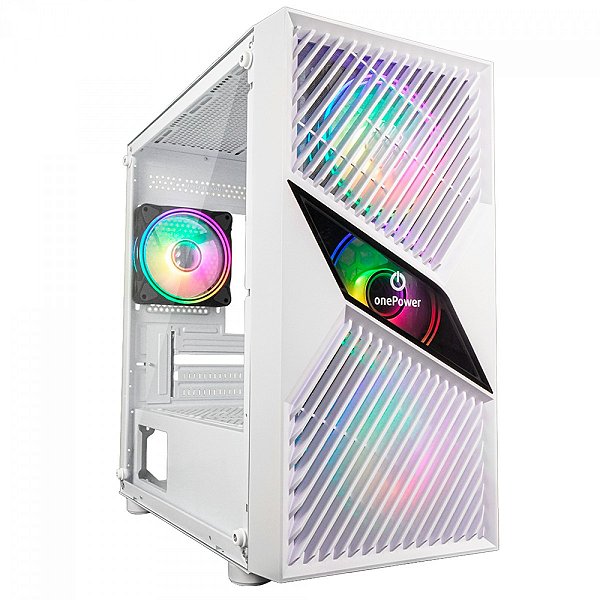 Gabinete Gamer One Power Fractal, Mid Tower, Vidro Temperado, M-ATX, Sem Fonte, Sem Fan, Branco, CC-201W