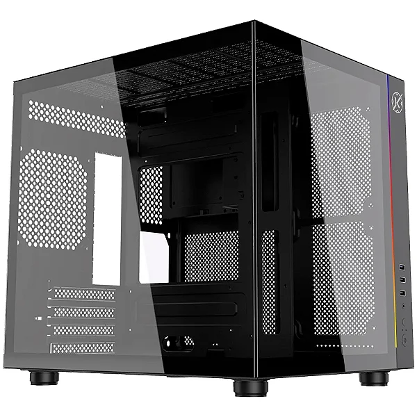 Gabinete Gamer Kalkan Midgard, Mini Tower, RGB, Micro-ATX, Frontal e Lateral em Vidro, Preto - KLK00055