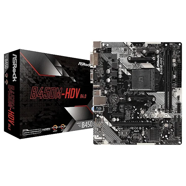 Placa-Mãe ASRock B450M-HDV R4.0, AMD AM4, Micro ATX, DDR4, Preto - 90-MXB9N0-A0UAYZ