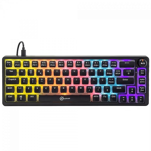 Teclado Mecânico Gamer Kalkan Drakar, 65%, Rainbow, Switch YH Brown, ABNT2, Preto, KLK00052