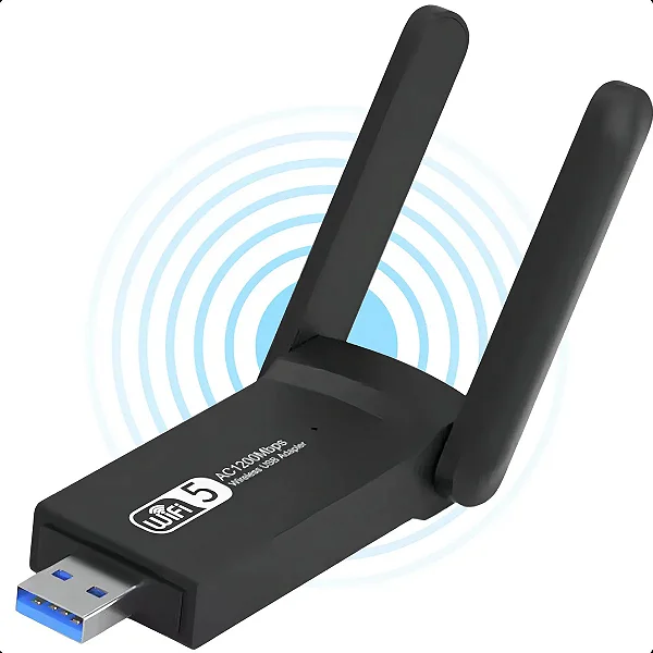 Adaptador Placa Wifi Usb De Rede Dual Band Usb Wifi 2.4 e 5ghz 1300mbps Gigabit 2 Antena Pc Gurumania