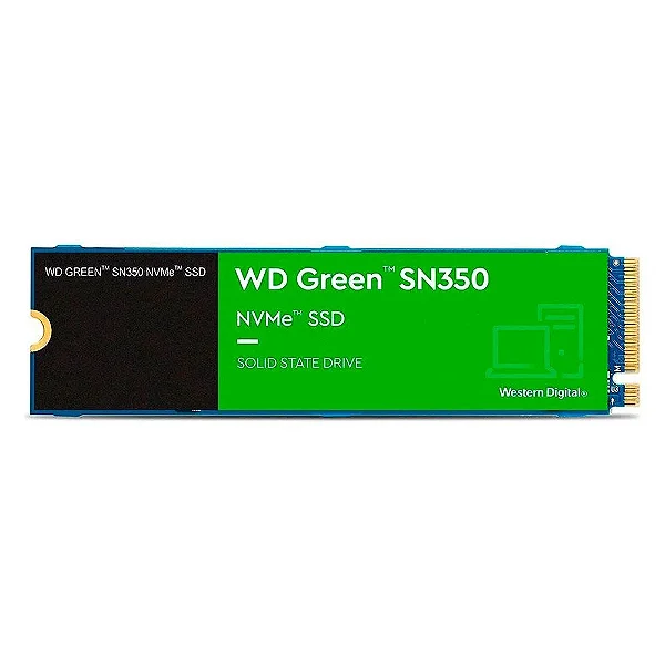 SSD WD Green SN350, 1TB, M.2 2280, PCIe, NVMe, Leitura: 2400MB/s e Gravação: 1850MB/s, Verde - WDS100T2G0C