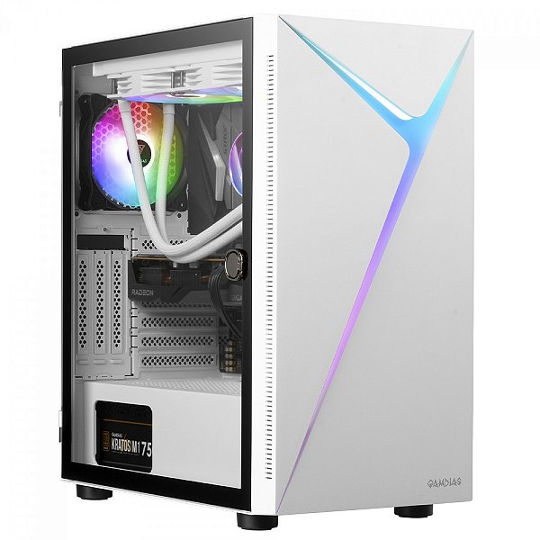Gabinete Gamer Gamdias Argus E4 Elite, RGB, Mid Tower, Vidro Temperado, White, Sem fonte, Com 1 Fan