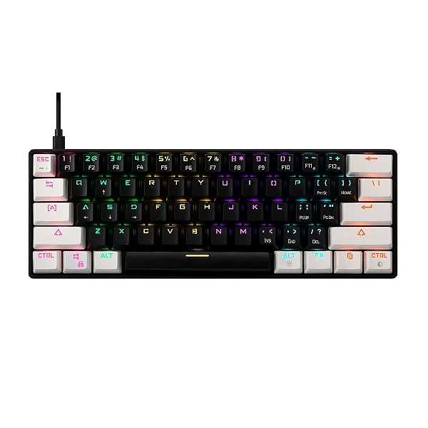 Teclado Mecânico Gamer Gamdias AURA GK2, RGB, Switch Brown, ABNT2, 60%, Black/White, AURA GK2