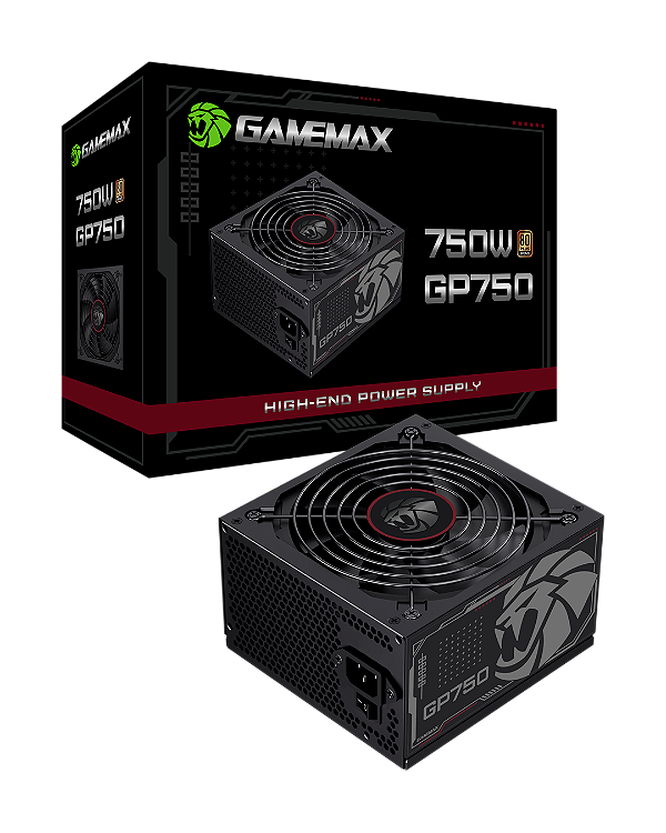 Fonte Gamemax, 750W, 80 Plus Bronze, PFC Ativo, Preta - GP750