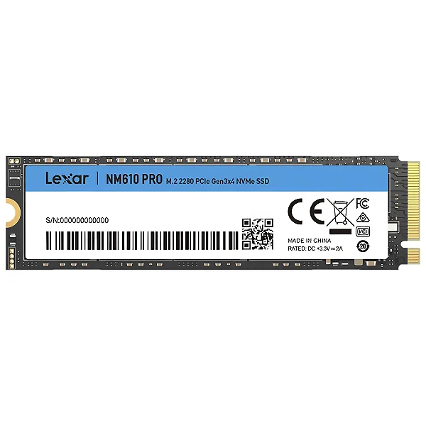 SSD Lexar NM610 Pro, 500GB, M.2 2280, PCIe NVMe, Leitura 3000MB/s, Gravacao 1700MB/s, LNM610P500G-RNNNG