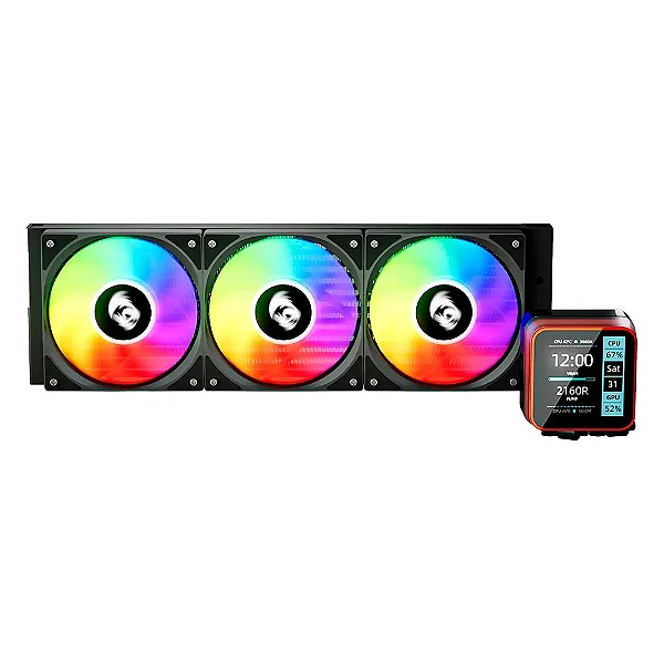 Water Cooler Redragon CCW-3015R 360mm ARGB, Intel LGA1851 e AMD AM5, com Display LCD 2.73"