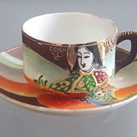 xícara de café com pires, porcelana satsuma (antiguidade / raridade / relíquia / antiquário)