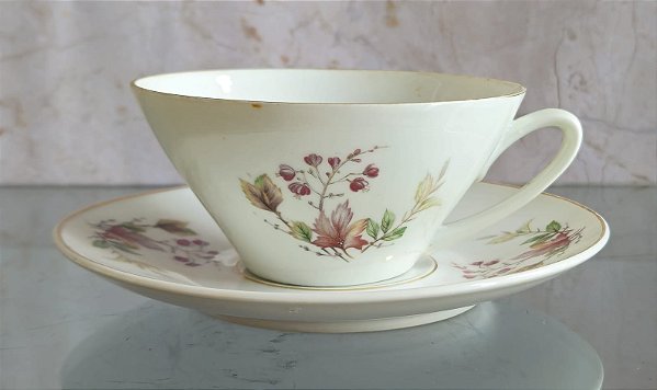 xícara de chá com pires em porcelana (antiguidade / raridade / relíquia / antiquário)