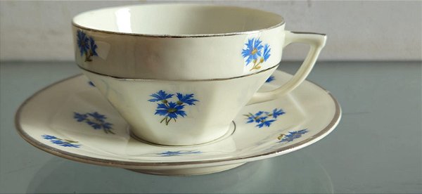 xícara de chá com pires em porcelana (antiguidade / raridade / relíquia / antiquário)