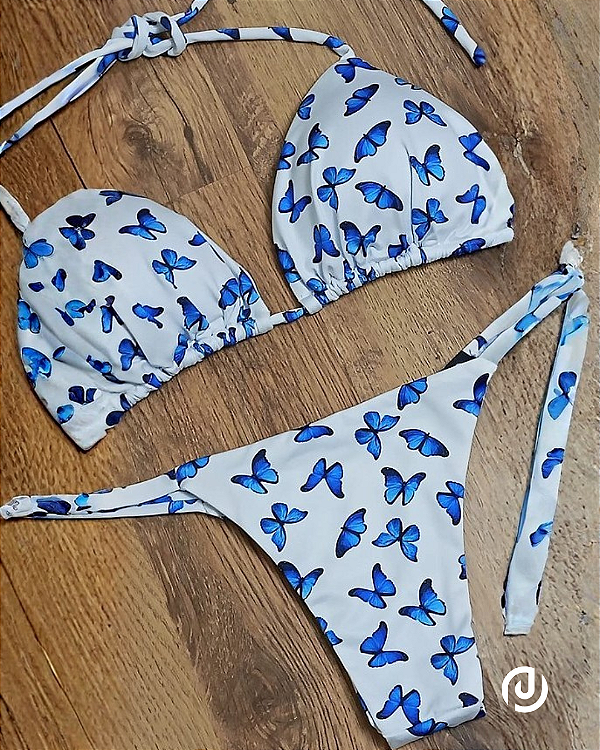 Biquíni Fita Borboleta Feminino Estampa Azul