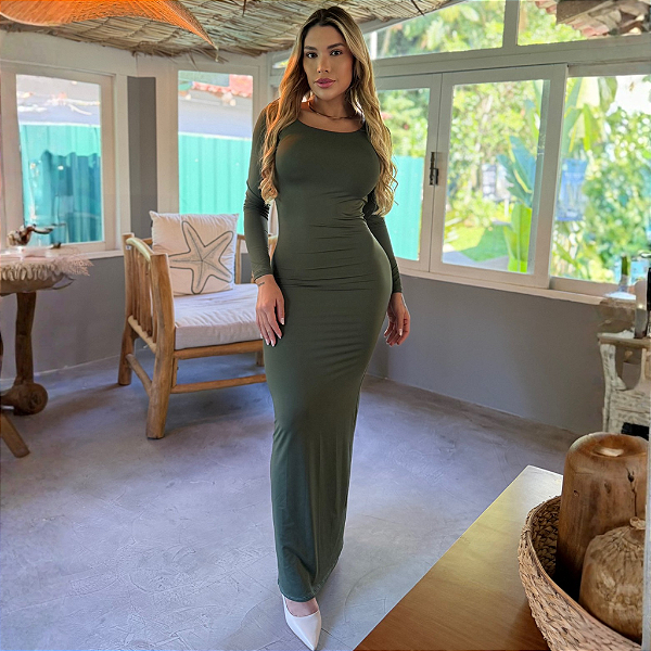VESTIDO NANDA LONGO VERDE MILITAR