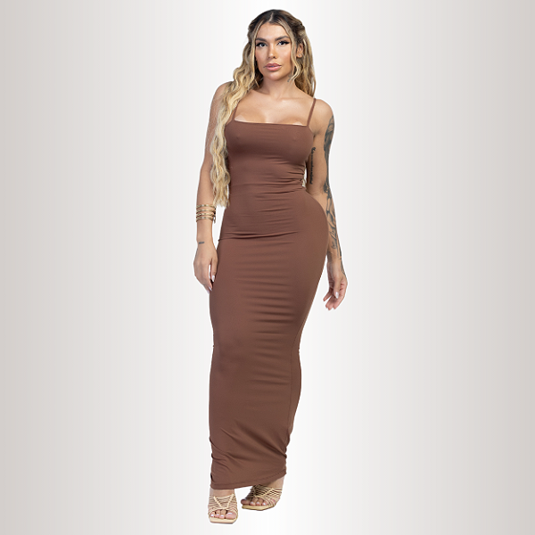 VESTIDO LYA LONGO MARROM