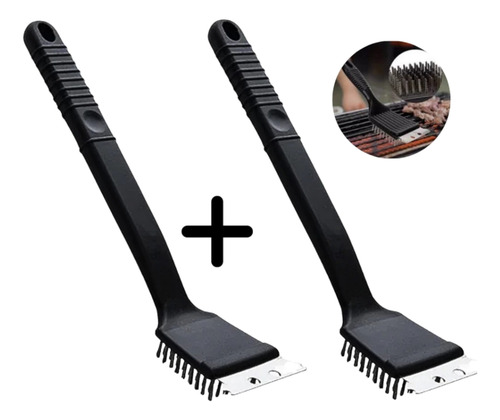 Kit 2 Escovas Limpa Grelha Espátula Cerdas De Aço
