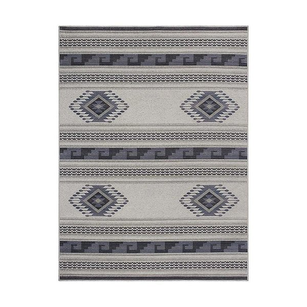 Tapete Geométrico Asteca Sala Quarto - Tamanho 1,00 X 1,50 - Cor Cinza - J. Serrano